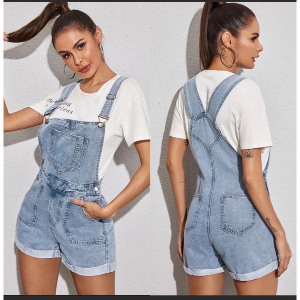 SALE  LIGHT WASH DENIM SHORT OVERALLS !